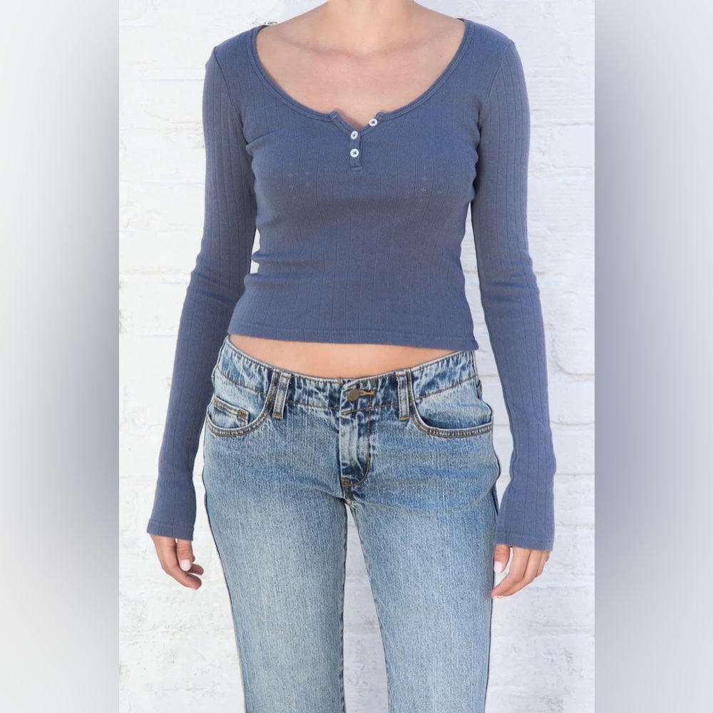 Zelly Eyelet Top Brandy Melville Faded Navy NWT